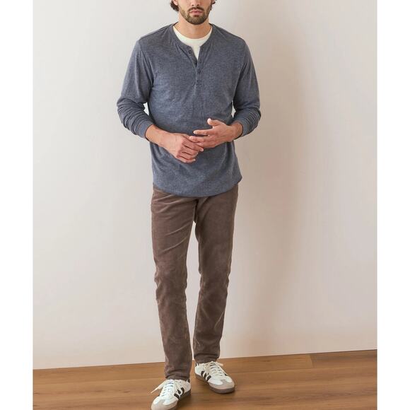 Marine Layer Men's Double Knit Henley Long Sleeve Pullover Shirt in Blue Heather - Picture 7 of 7